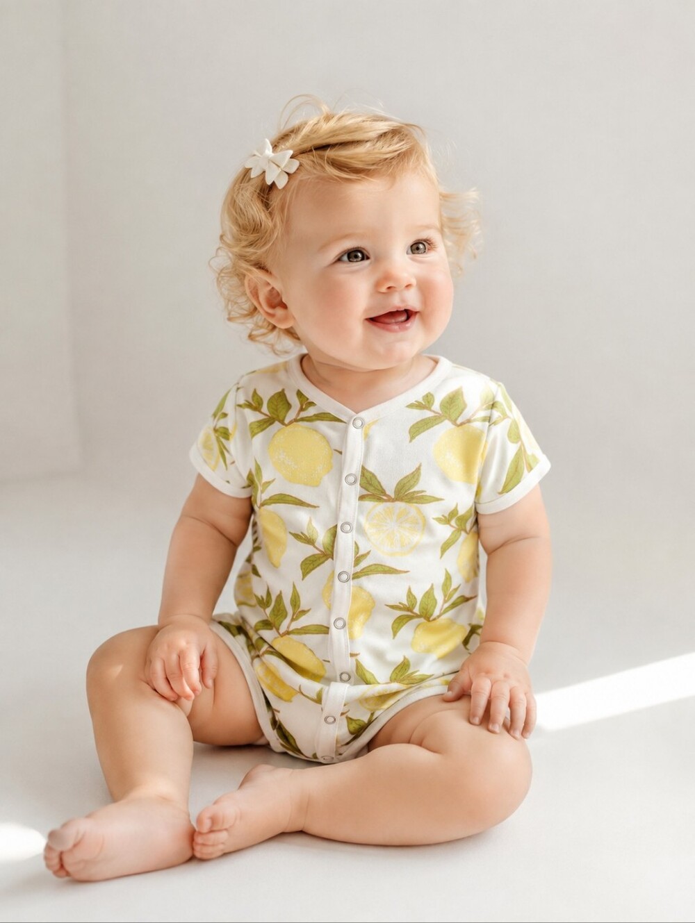 MILKBARN Lemon Organic Cotton Romper 3-6M Yellow Citrus Baby One Piece